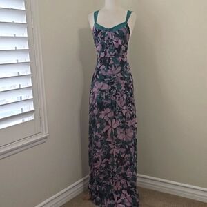 For Love And Lemons Teal and Pink Floral Maxi Dress